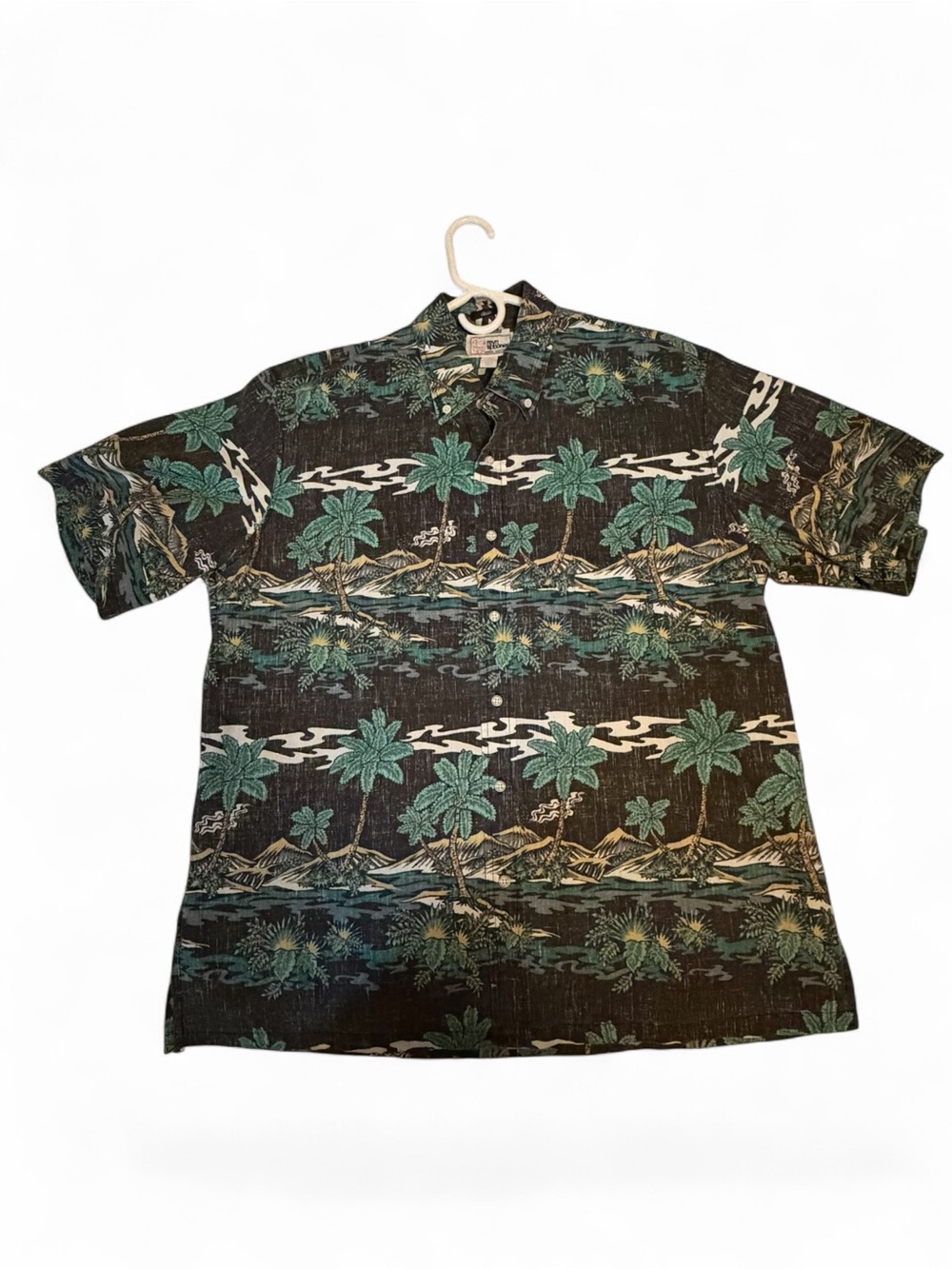 Vintage-Inspired Black & Teal Palm Print Hawaiian Shirt